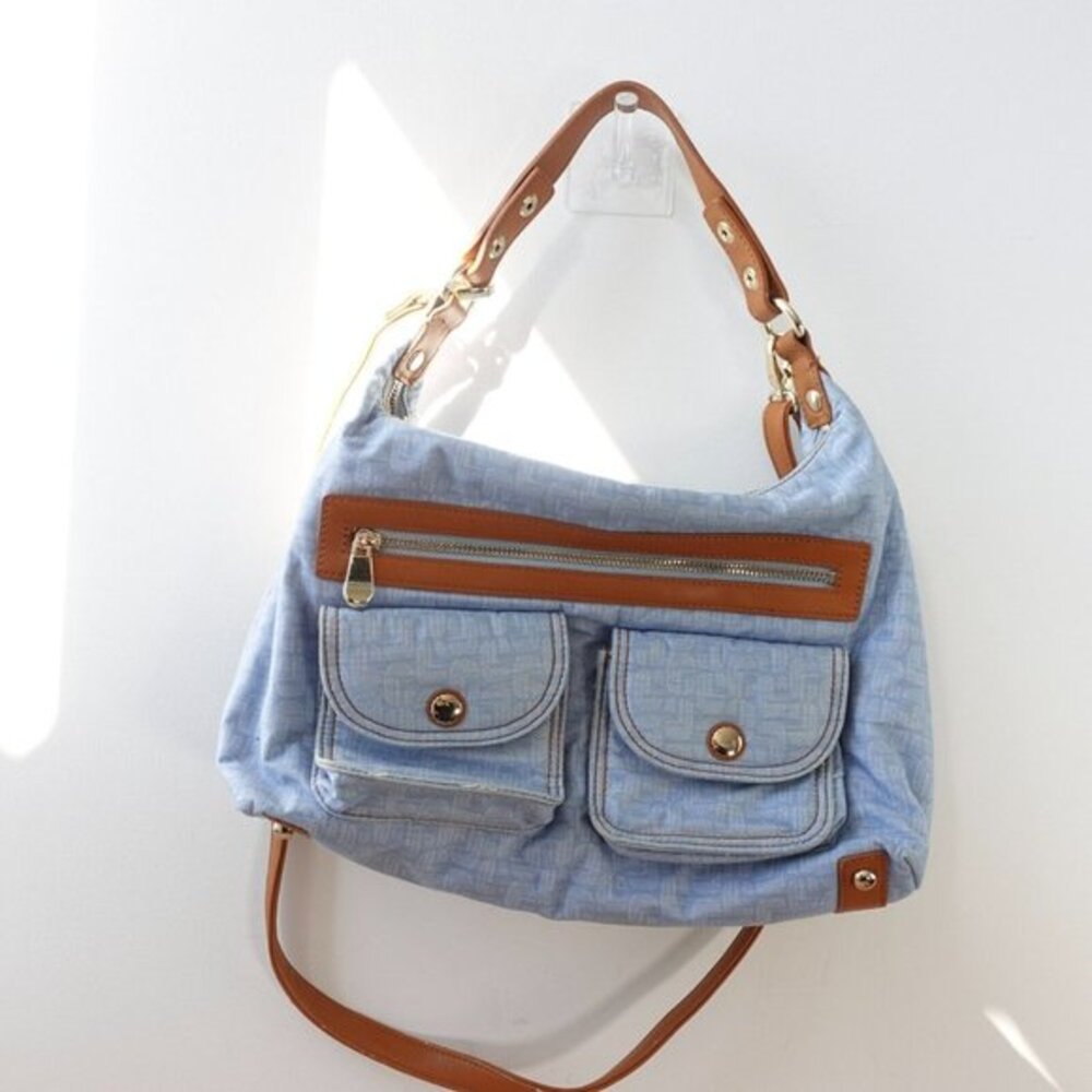 90s Y2K Blue‎ Denim Shoulder Bag Large Monogram Cargo Pockets Slouchy Japanese